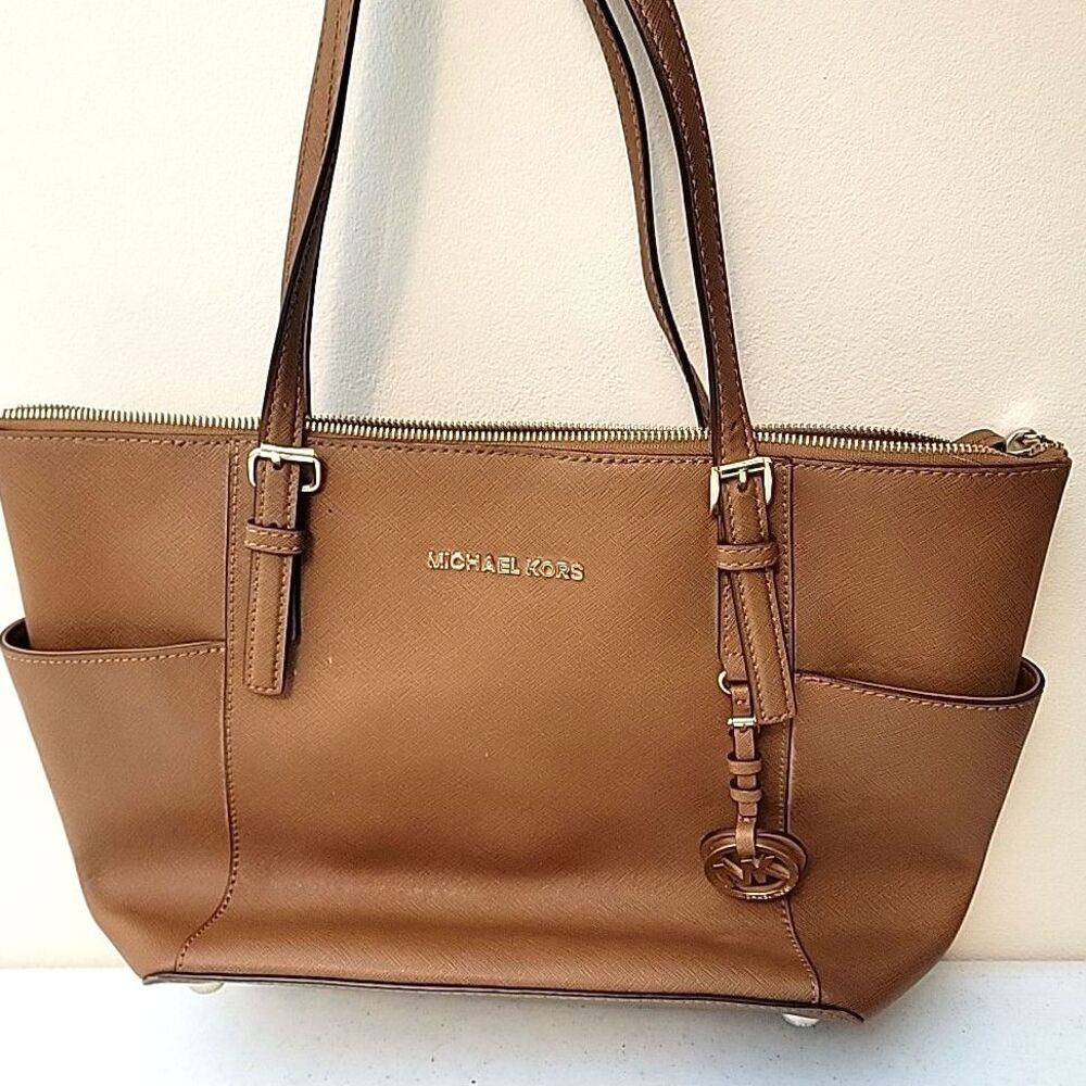 Michael Kors Tote Bag Jet Set Saffiano Leather Luggage Brown